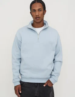 Essential Oversized Quarter Zip Sweat in Fog Blue