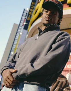 Essential Oversized Quarter Zip Sweat in Fog Blue