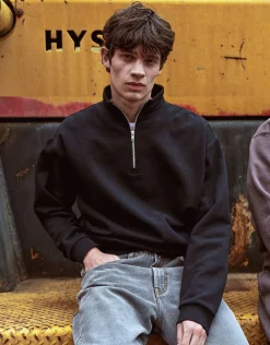 Essential Oversized Quarter Zip Sweat in Snow Marl