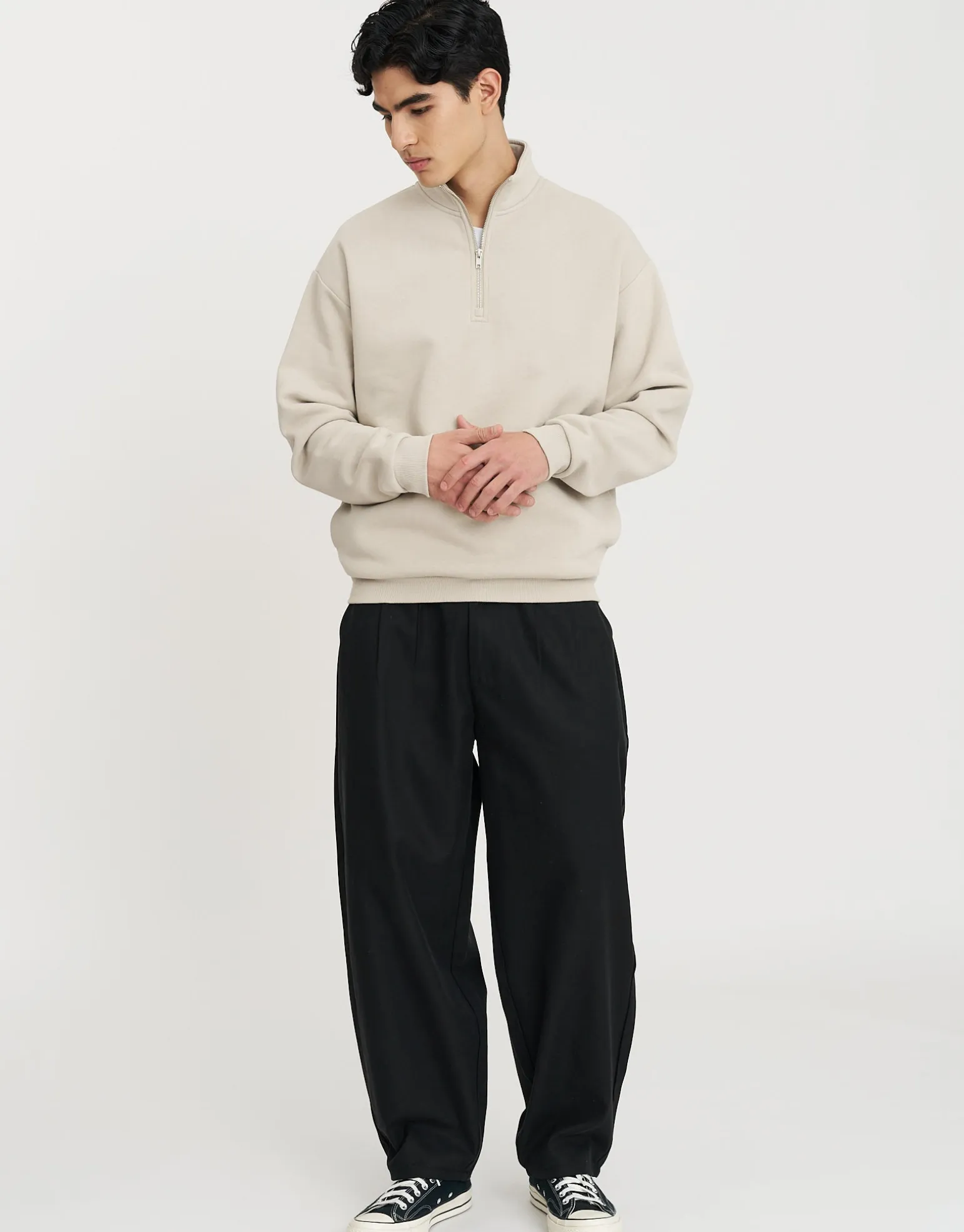Essential Oversized Quarter Zip Sweat in Snow Marl