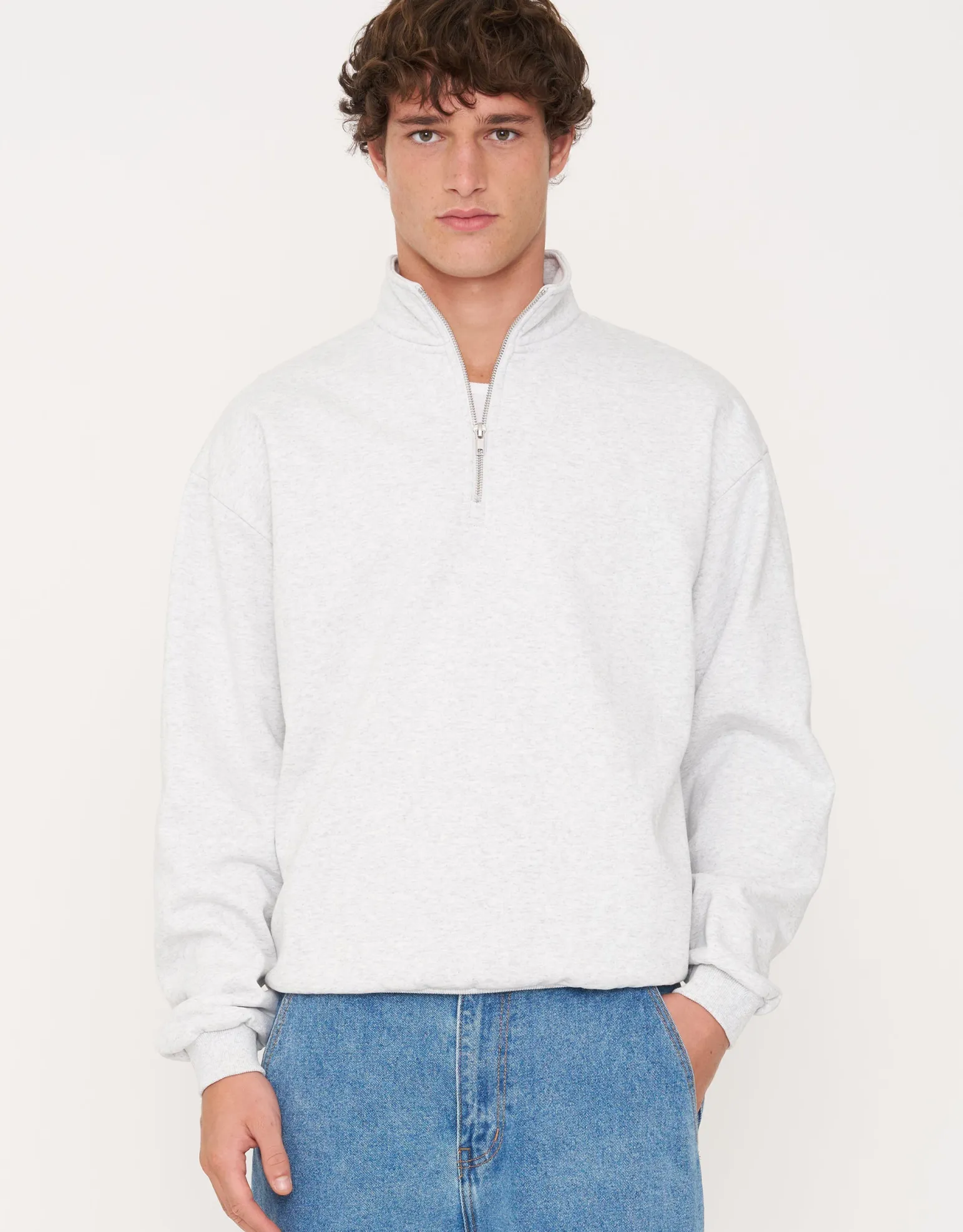 Essential Oversized Quarter Zip Sweat in Snow Marl