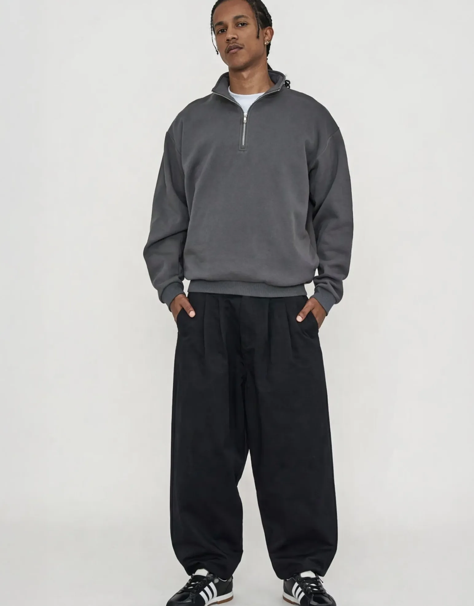 Essential Oversized Quarter Zip Sweat in Snow Marl