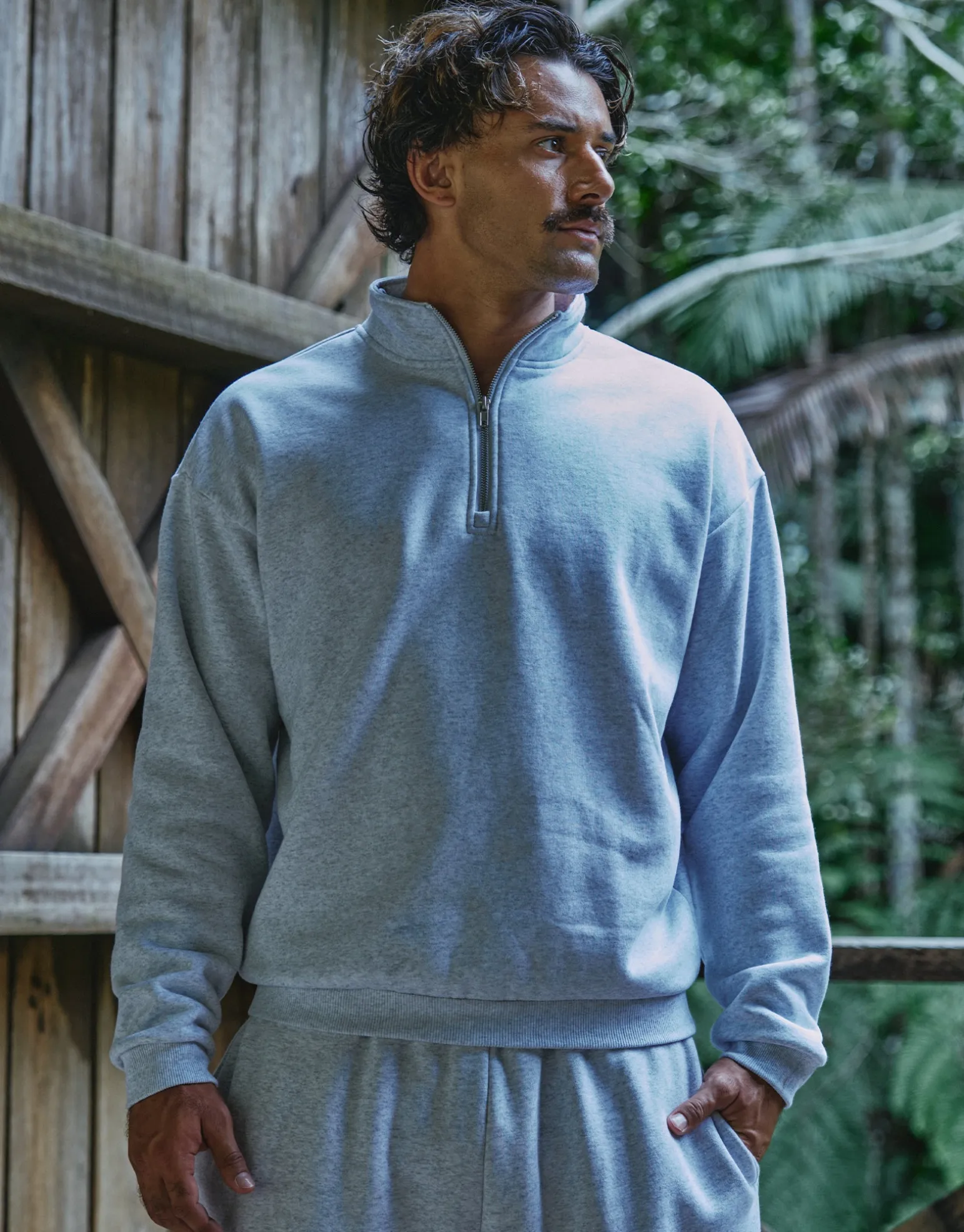 Essential Oversized Quarter Zip Sweat in Snow Marl