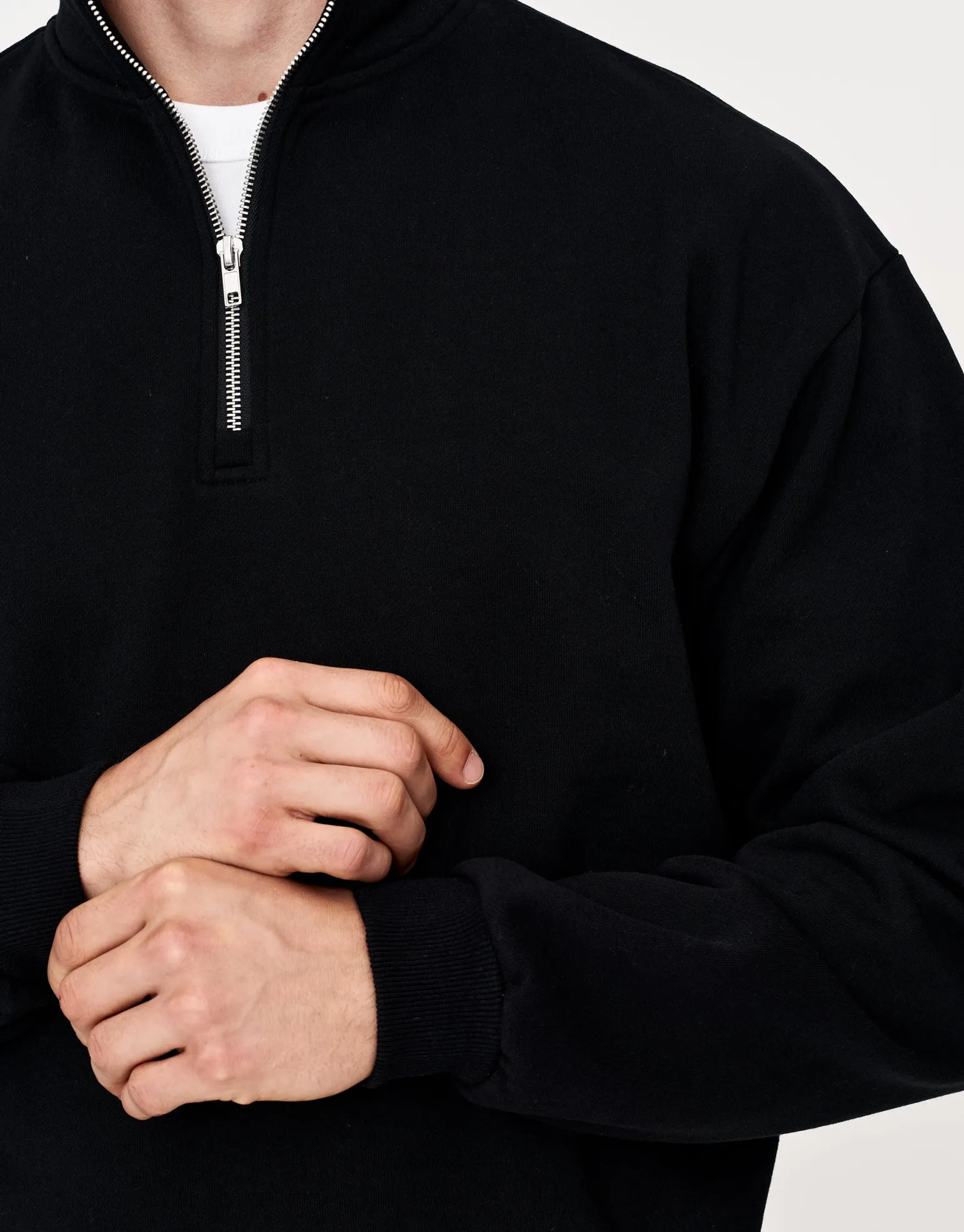 Essential Oversized Quarter Zip Sweat in Snow Marl