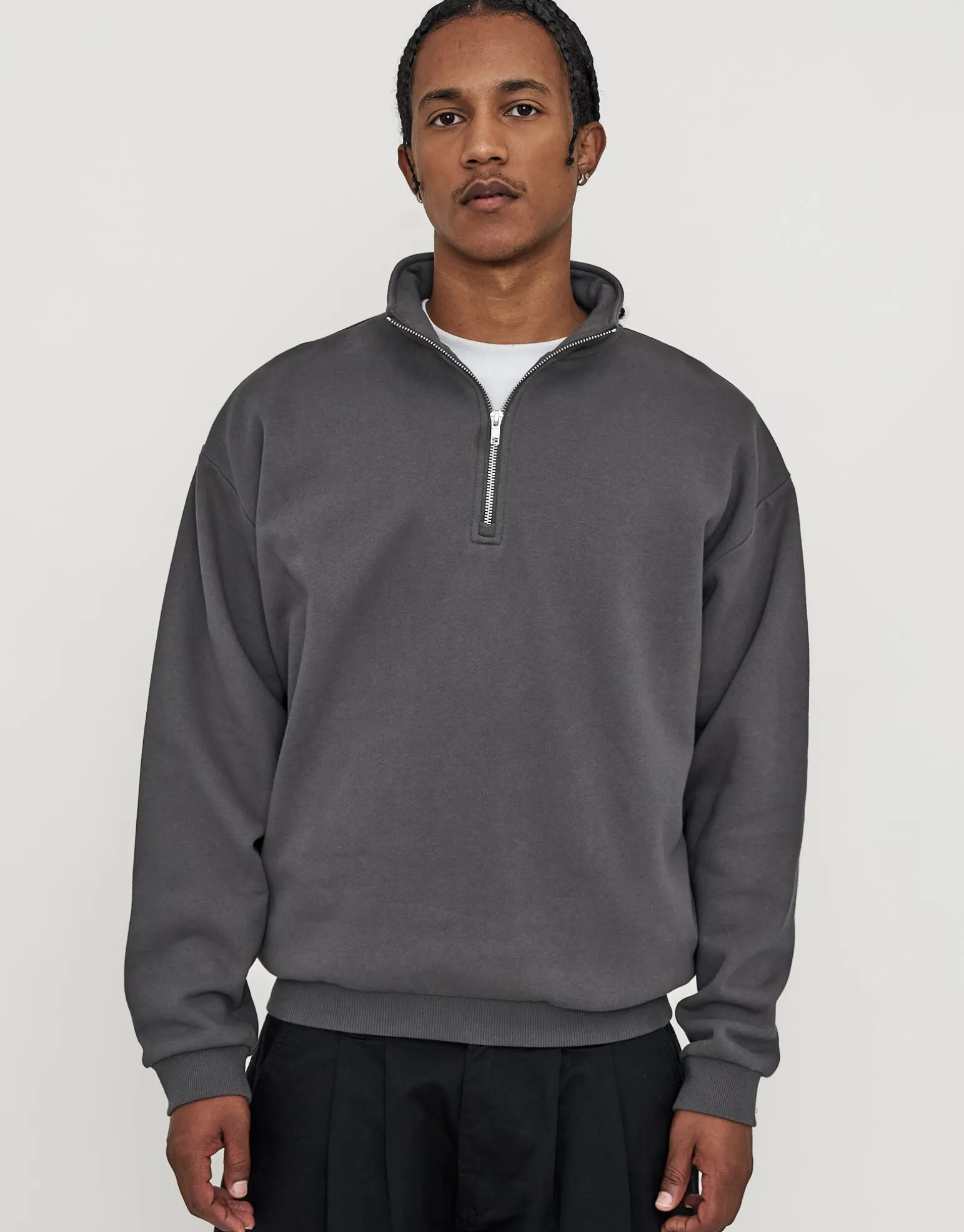 Essential Oversized Quarter Zip Sweat in Snow Marl