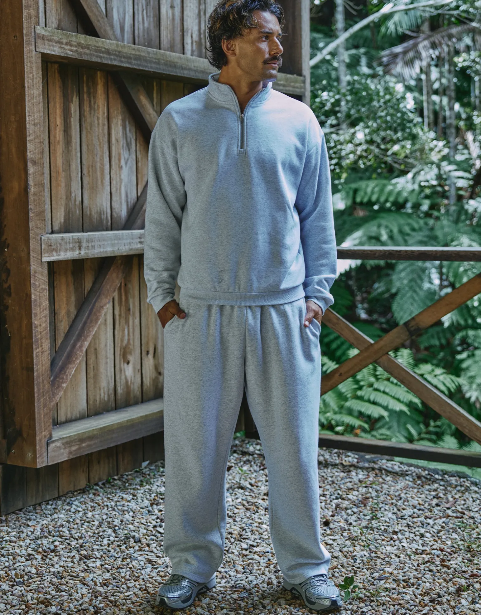 Essential Oversized Quarter Zip Sweat in Snow Marl