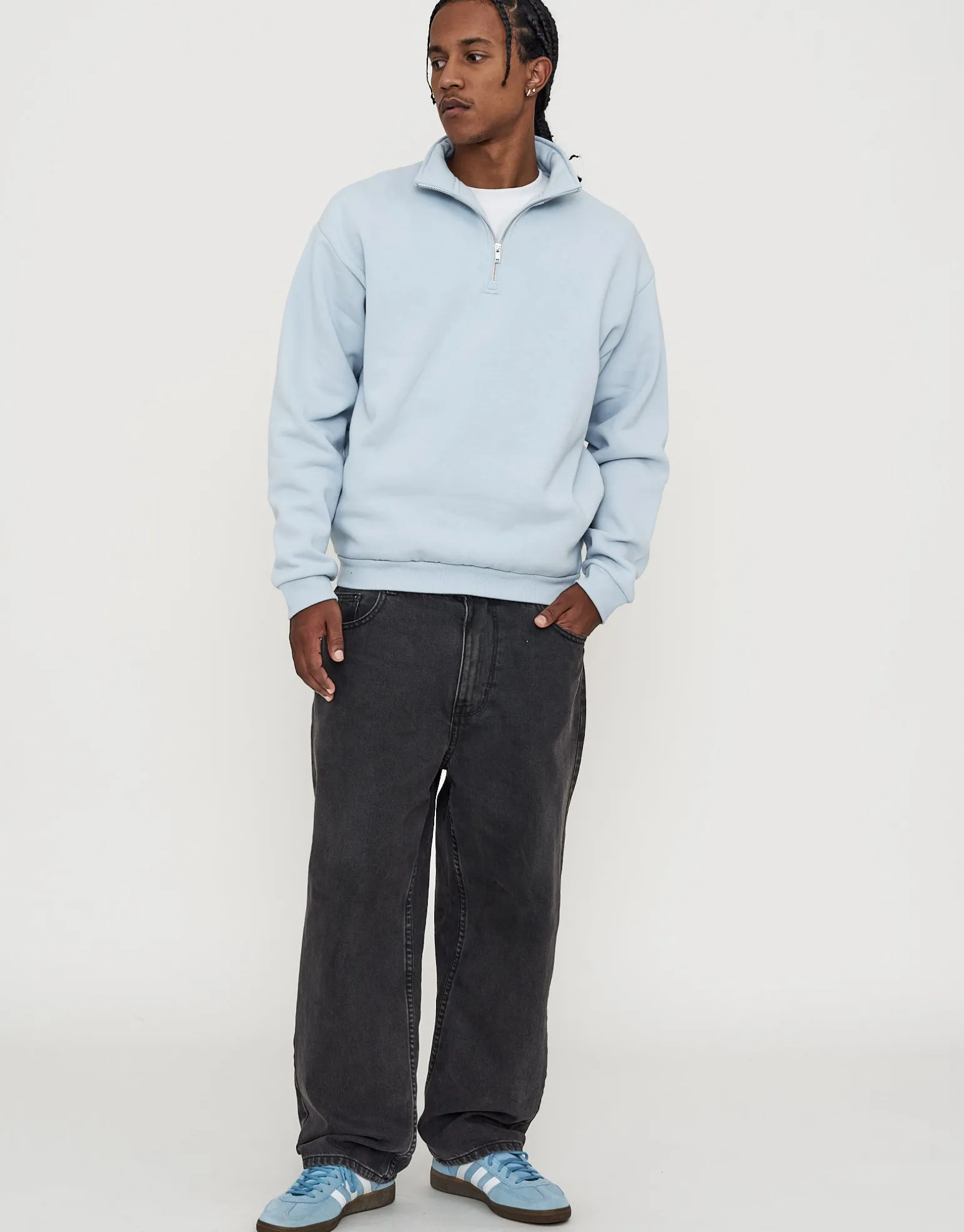 Essential Oversized Quarter Zip Sweat in Snow Marl