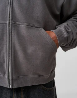 Essential Oversized Zip Up Hoodie in Washed Grey