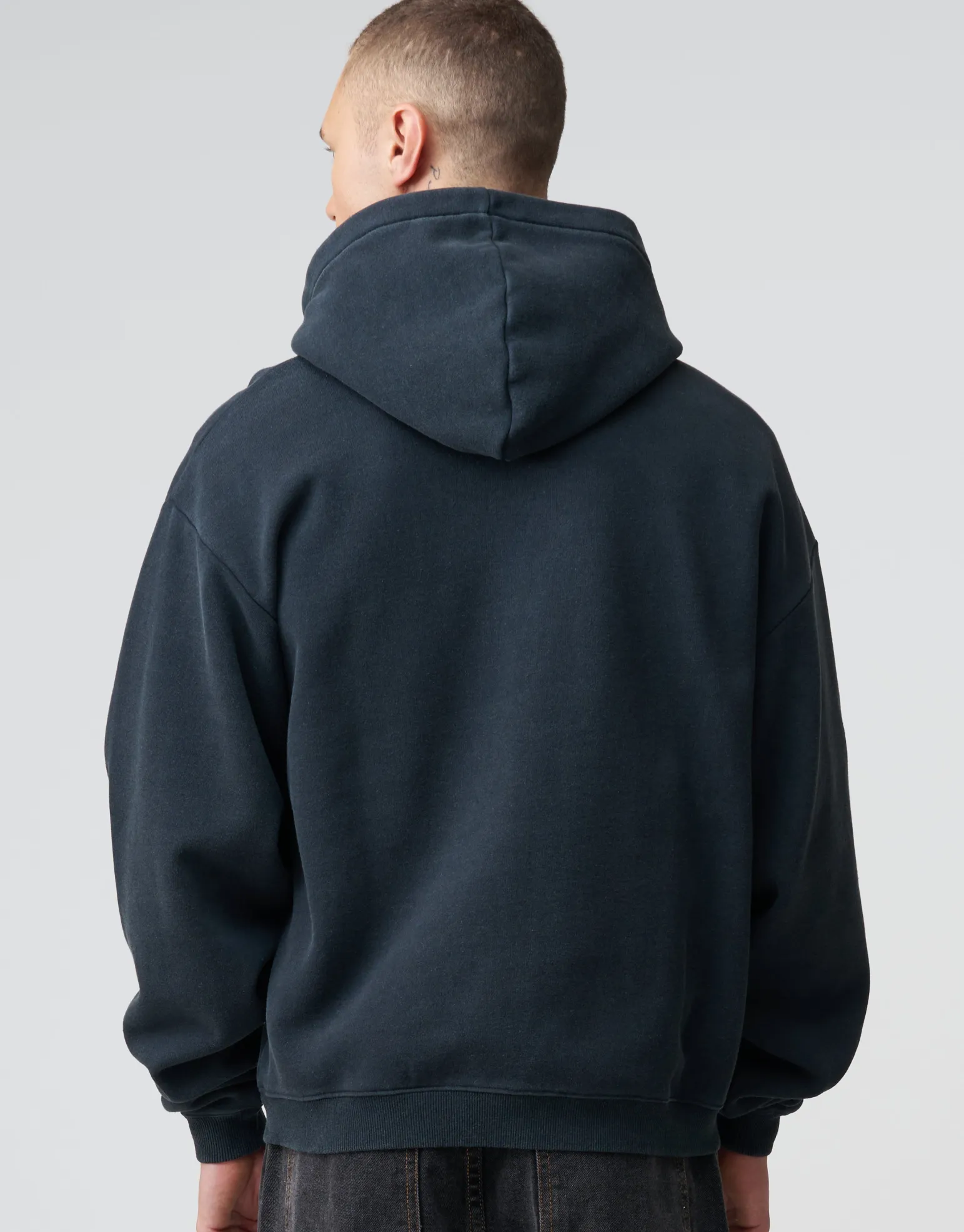 Essential Oversized Zip Up Hoodie in Washed Black