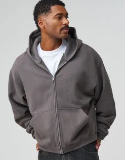 Essential Oversized Zip Up Hoodie in Washed Black