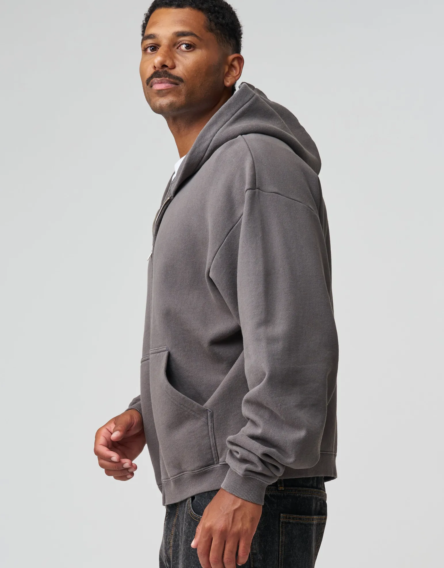Essential Oversized Zip Up Hoodie in Washed Black