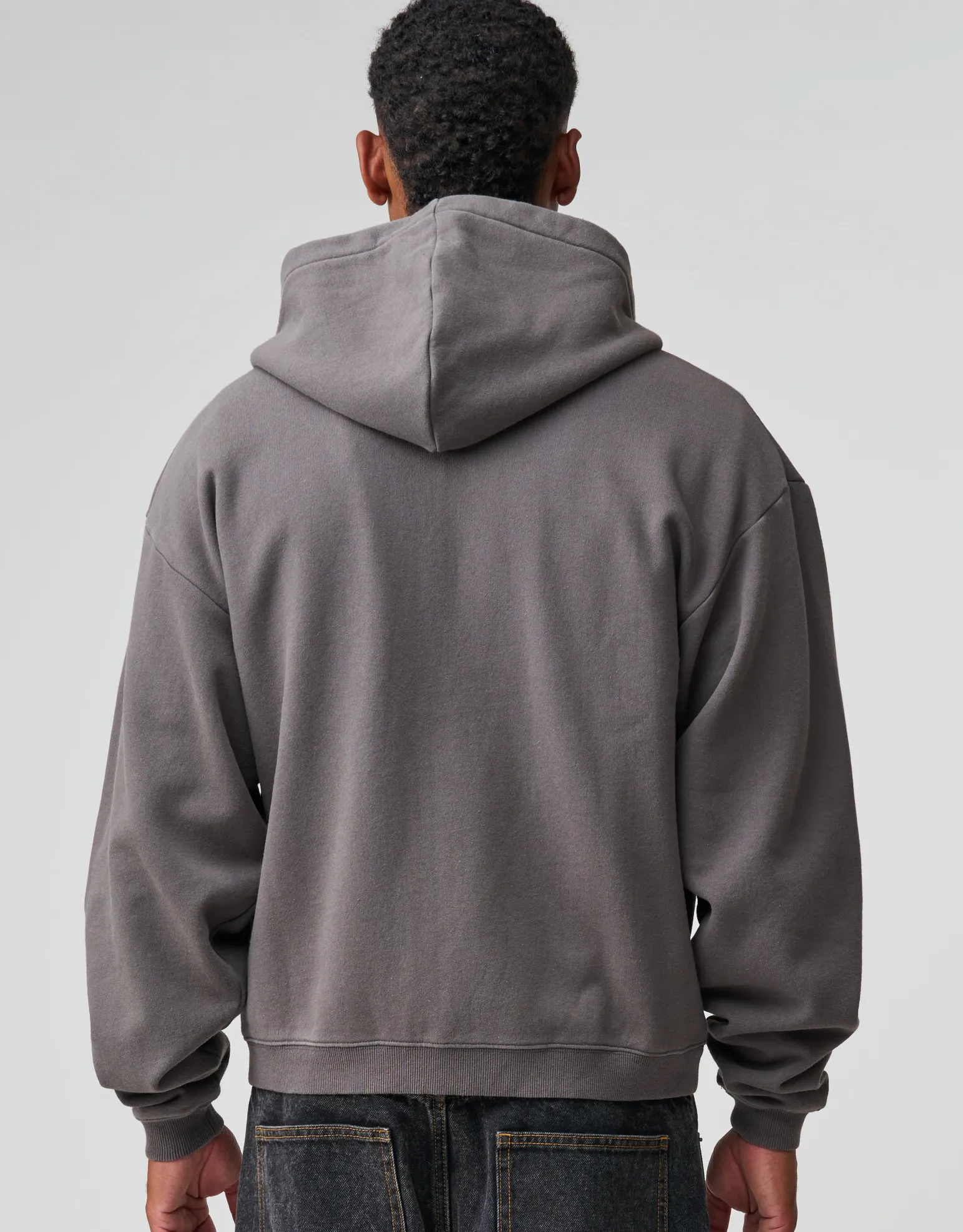 Essential Oversized Zip Up Hoodie in Washed Black