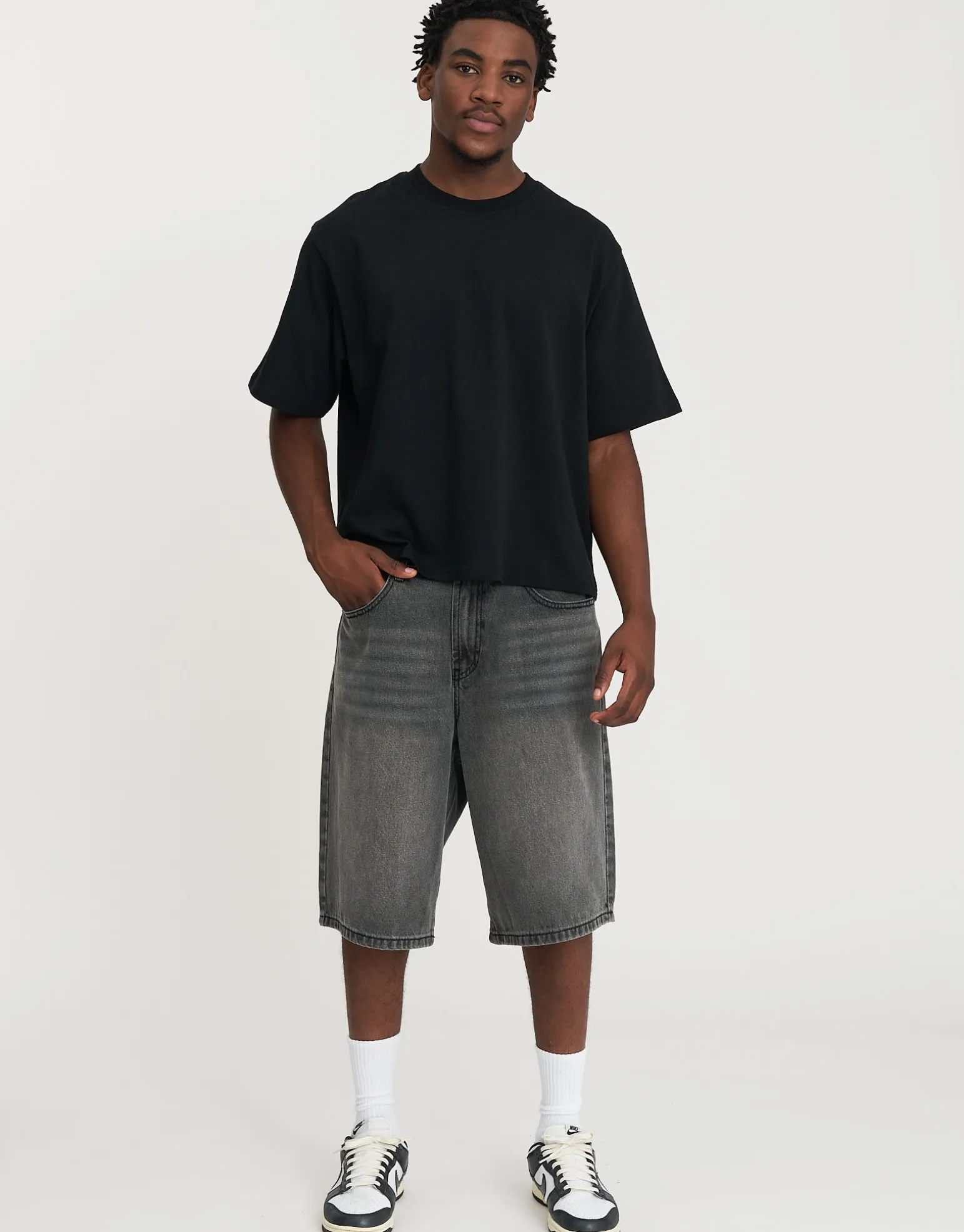 Eternity Wings Baggy Fit Jorts in Washed Black