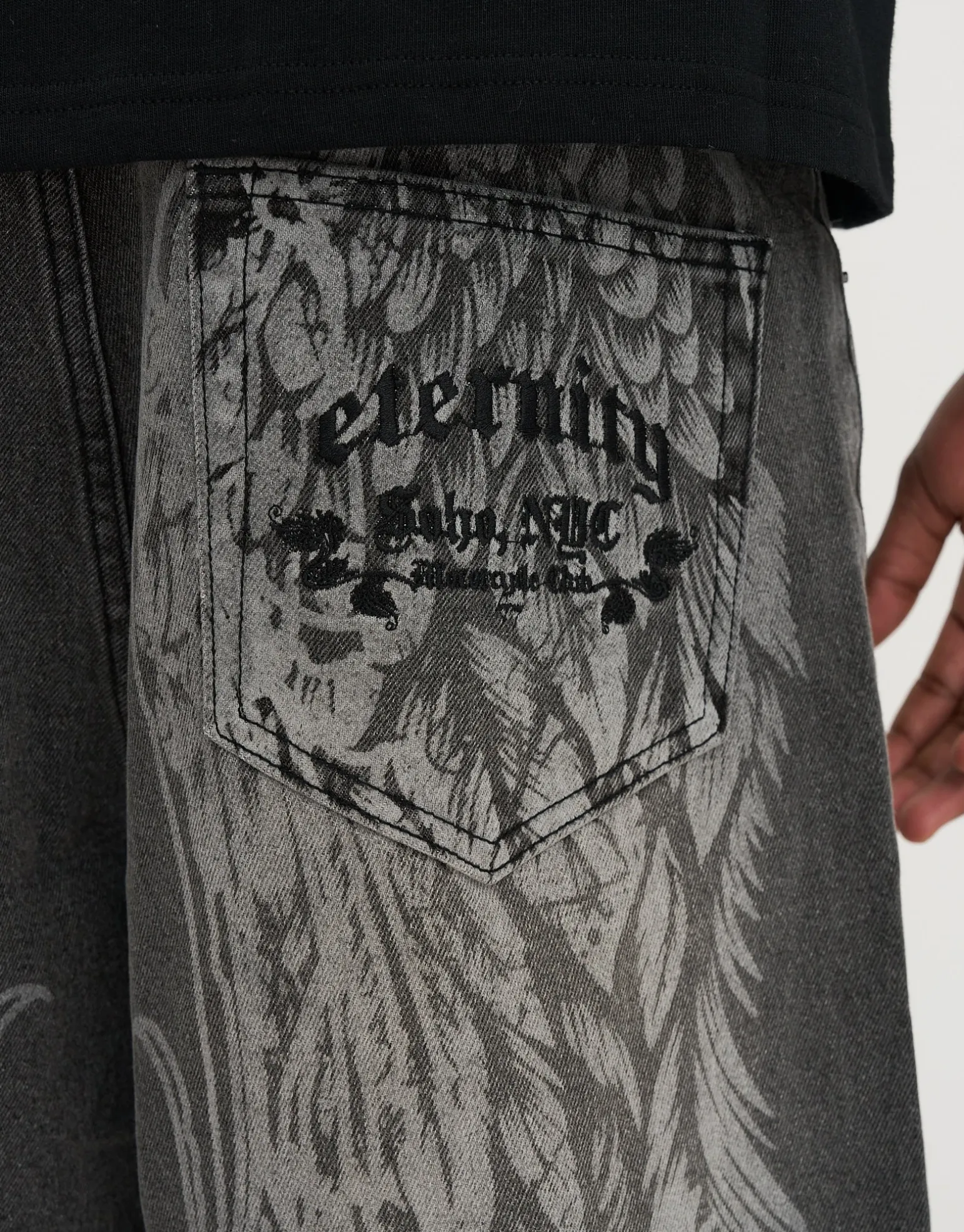 Eternity Wings Baggy Fit Jorts in Washed Black