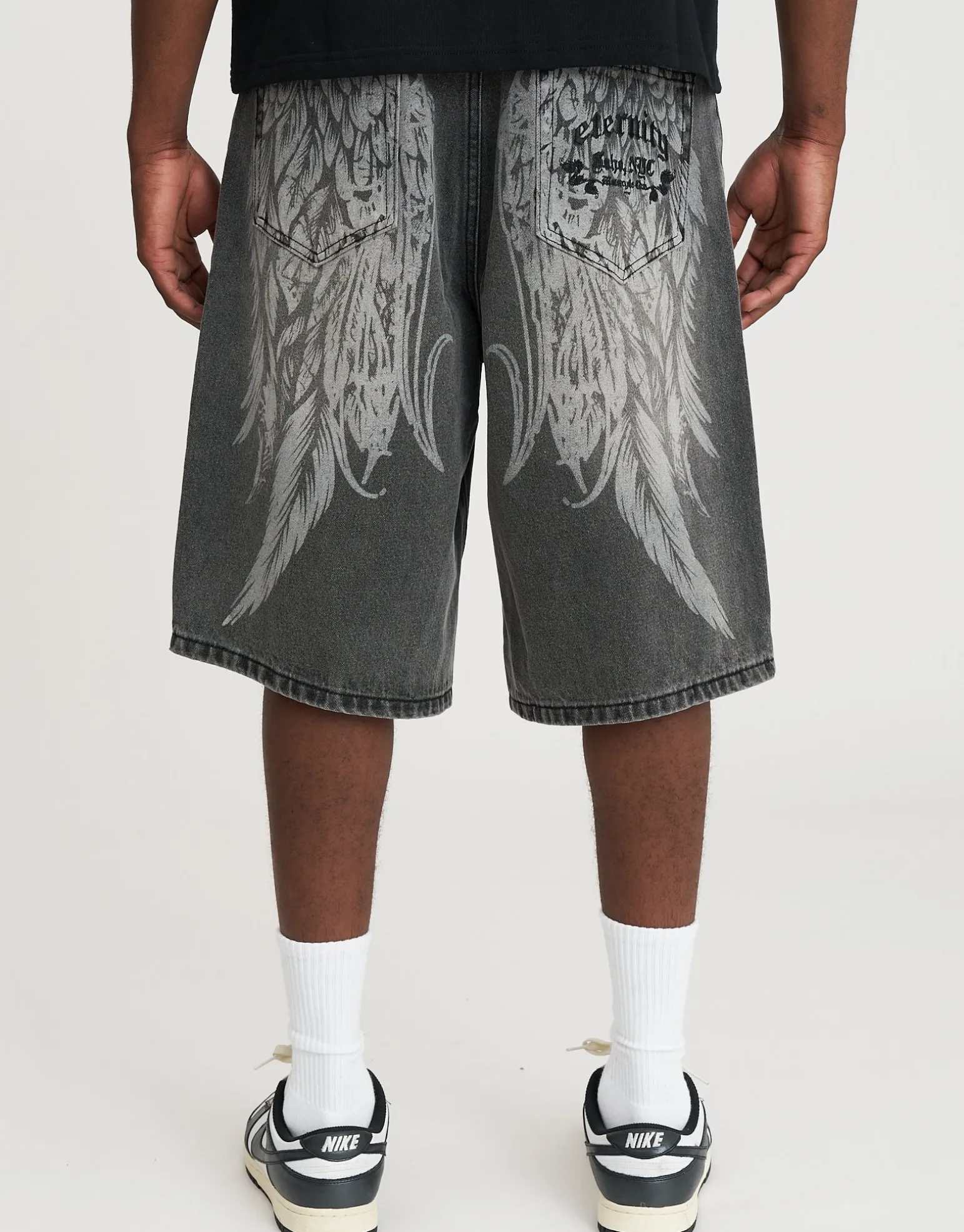 Eternity Wings Baggy Fit Jorts in Washed Black