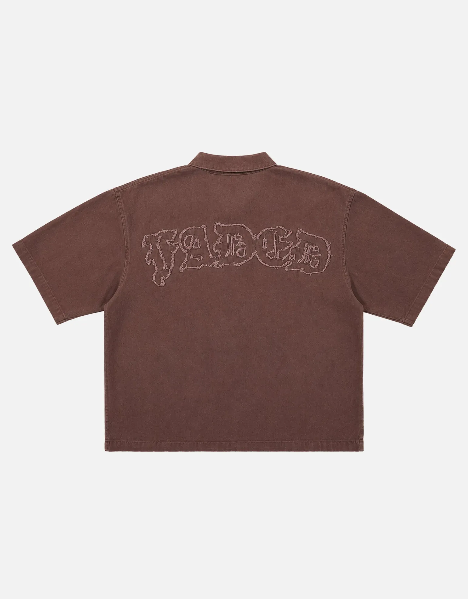 Faded Zip Up Short Sleeve Shirt in Bitter Brown