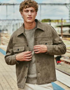 Faux Suede Smart Jacket in Khaki