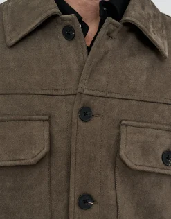 Faux Suede Smart Jacket in Khaki