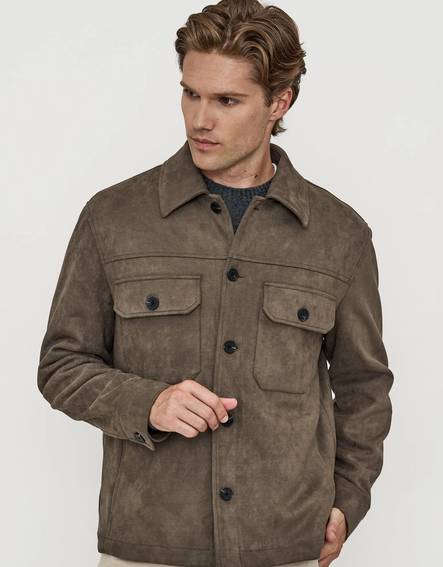 Faux Suede Smart Jacket in Tobacco