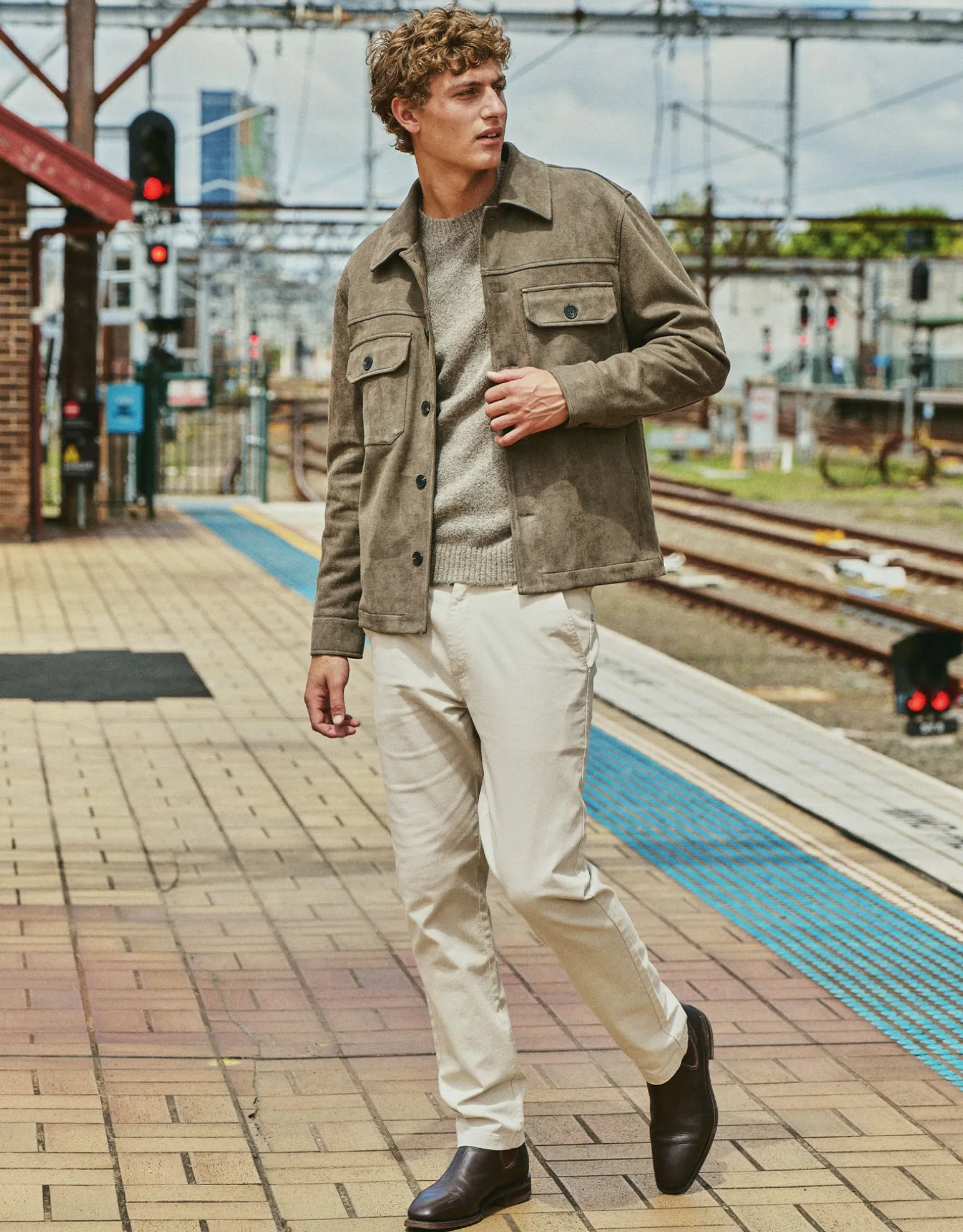 Faux Suede Smart Jacket in Tobacco