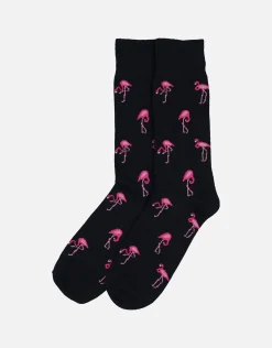 Flamingo Pattern Dress Sock in Navy