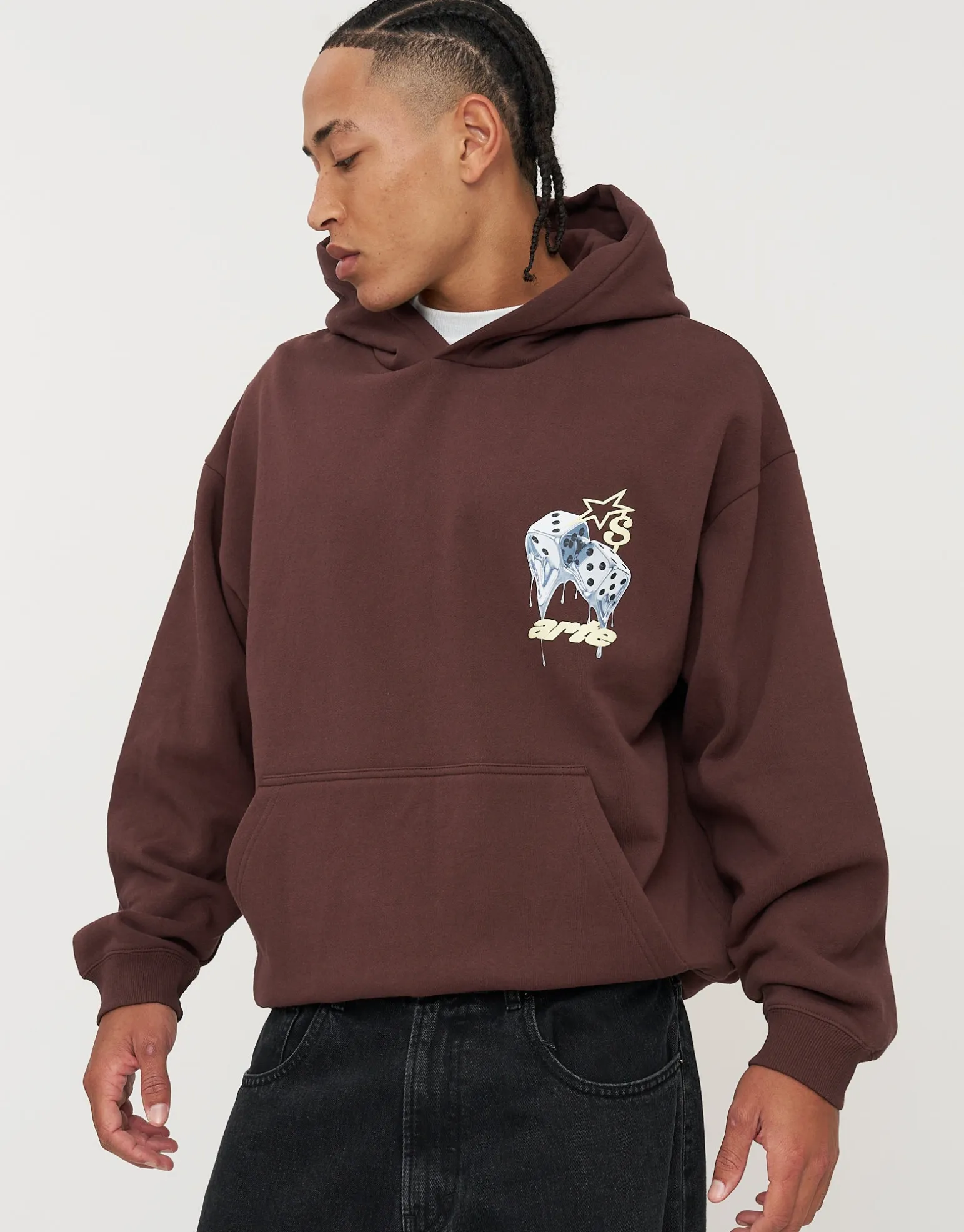 Future Dice Print Oversized Hoodie in Bitter Brown