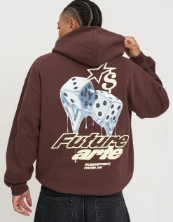 Future Dice Print Oversized Hoodie in Bitter Brown