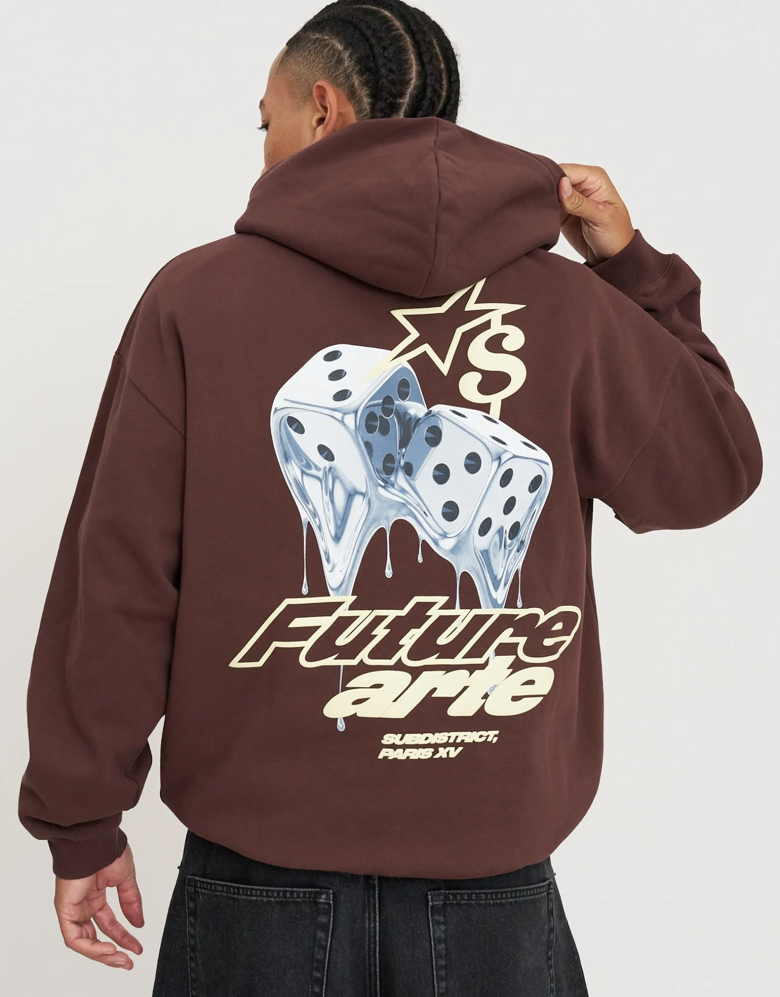 Future Dice Print Oversized Hoodie in Bitter Brown