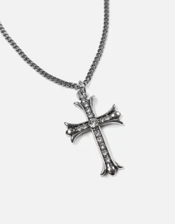 Gem Cross Necklace in Vintage Silver