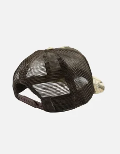 Good Vibes Trucker Hat in Camo/off White