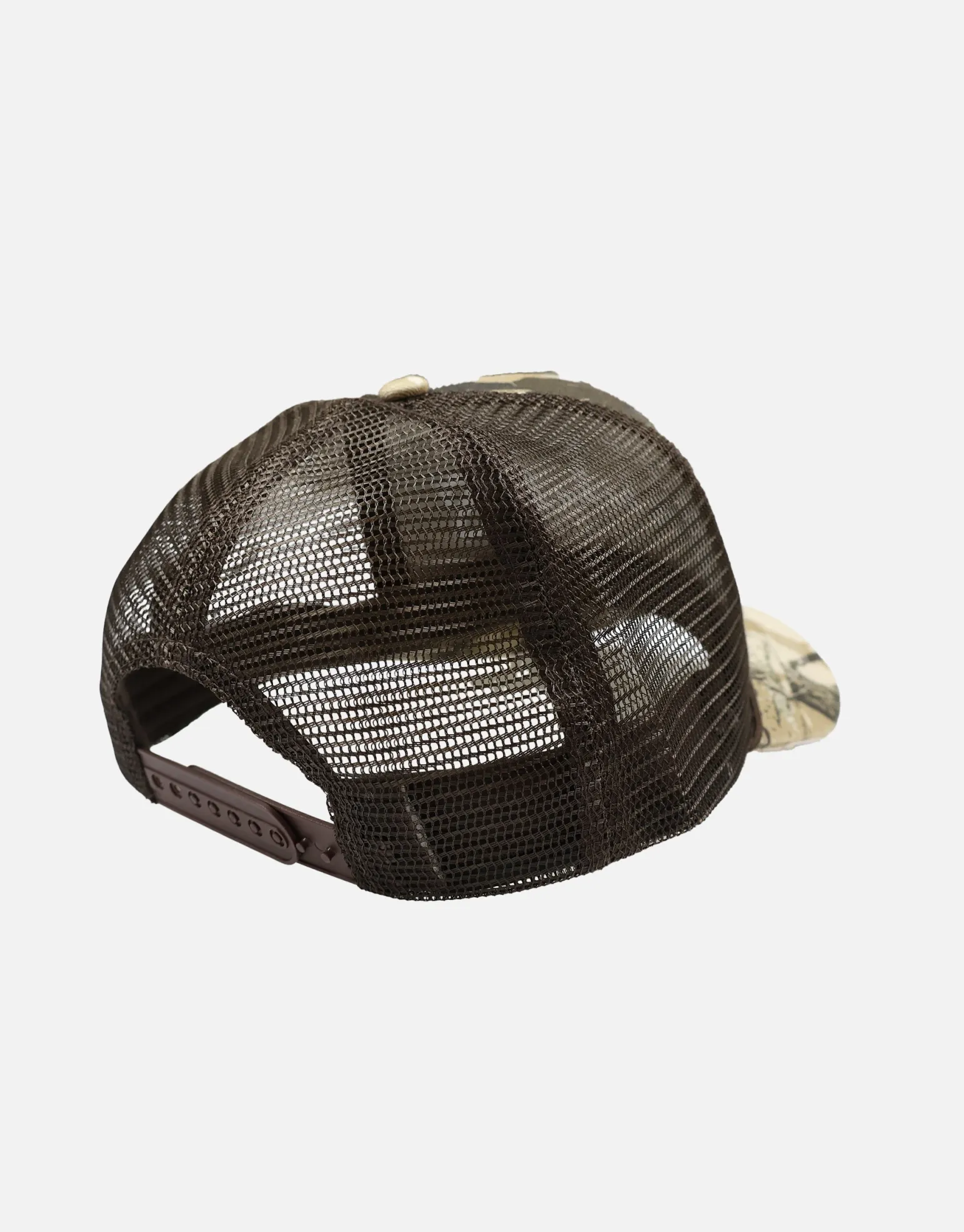 Good Vibes Trucker Hat in Camo/off White