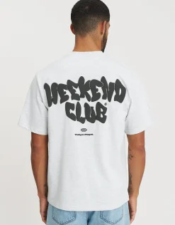 Graffiti Weekend Club Relaxed Fit T Shirt in Snow Marl