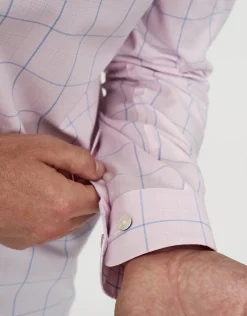 Grid Long Sleeve Dress Shirt in Light Pink