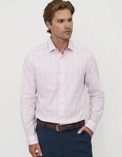 Grid Long Sleeve Dress Shirt in Light Pink