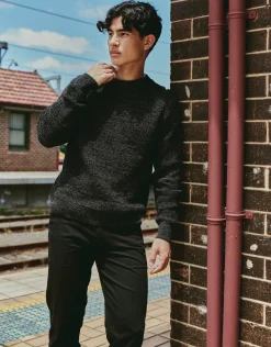 Heavyweight Waffle Crew Knit Jumper in Petrol