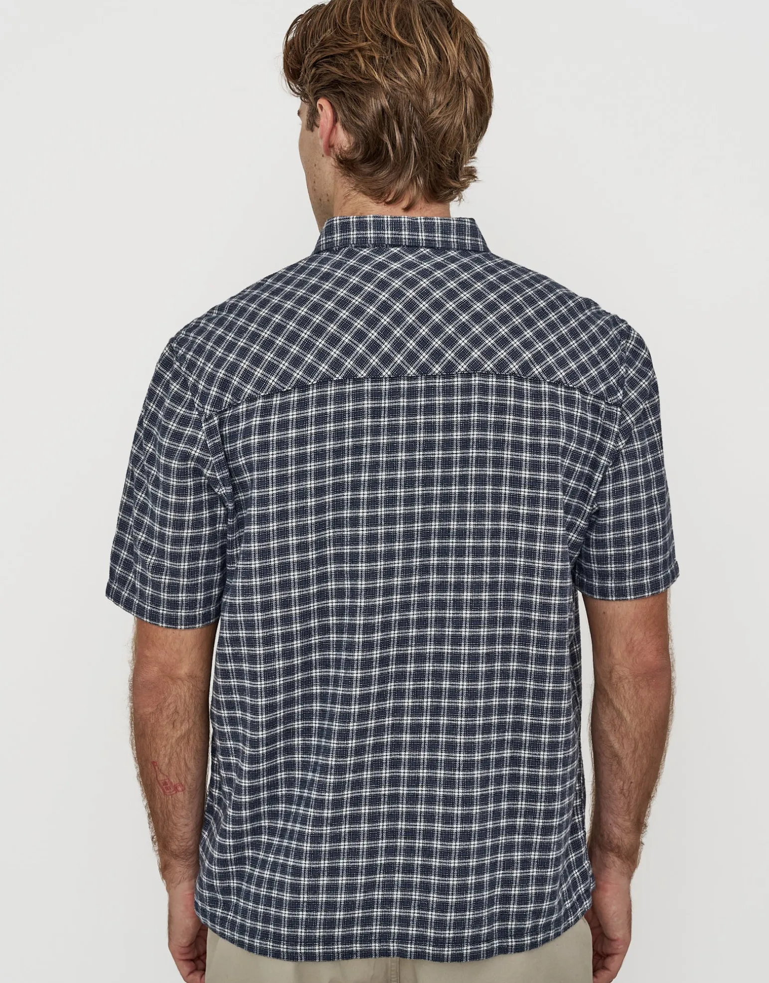 Herd Check Short Sleeve Shirt in Navy