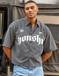 Honshu Cropped Short Sleeve Shirt in Black