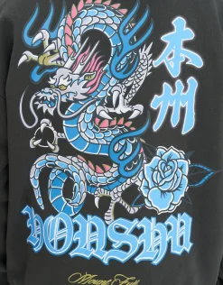 Honshu Dragon Oversized Hoodie in Pewter Grey