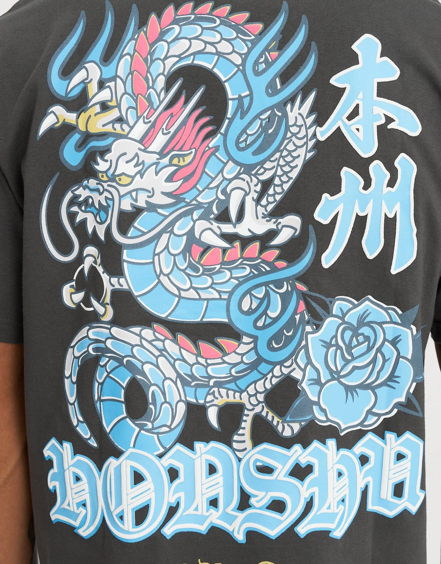 Honshu Dragon Relaxed Fit T Shirt in Pewter Grey