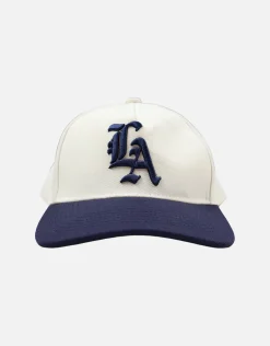 LA Emblem Hat in Off White/royal