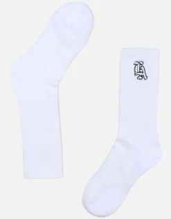 LA Embroidered Crew Socks in Black
