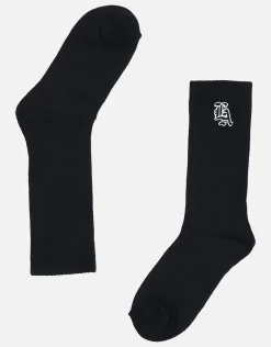 LA Embroidered Crew Socks in Black