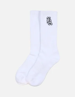 LA Embroidered Crew Socks in White