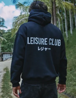 Leisure Club Print Oversized Hoodie in Black