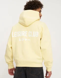 Leisure Club Print Oversized Hoodie in Black