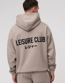 Leisure Club Print Oversized Hoodie in Washed Black