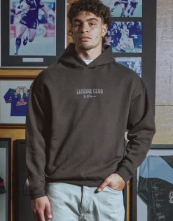Leisure Club Print Oversized Hoodie in Bitter Brown