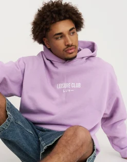 Leisure Club Print Oversized Hoodie in Bitter Brown