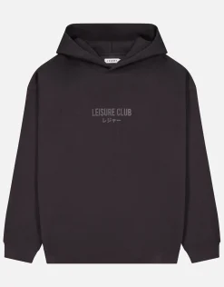 Leisure Club Print Oversized Hoodie in Bitter Brown
