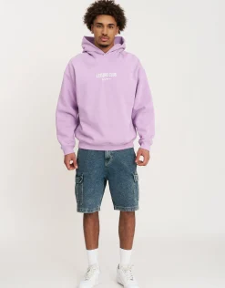 Leisure Club Print Oversized Hoodie in Dark Ecru